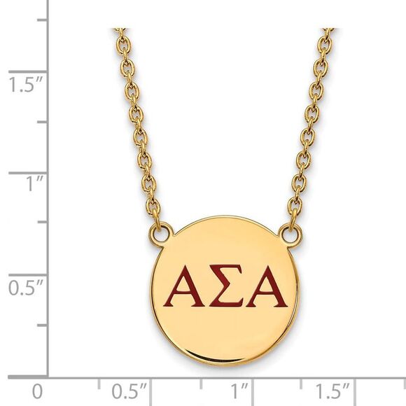 14K Plated Silver Alpha Sigma Alpha Large Red Enamel Necklace - Picture 3 of 6